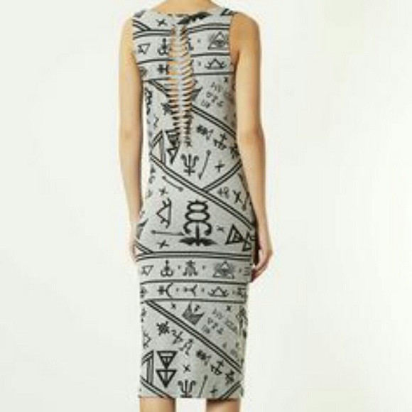 Topshop Bodycon Midi Dress w/ Hieroglyphics Print