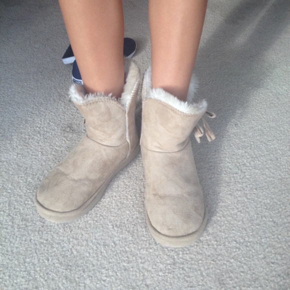 Fur trim warm boots with bow