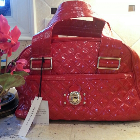 Marc Jacobs Red Patent Large Bowler NWT