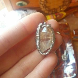 Hand wire wrapped quartz crystal pendant