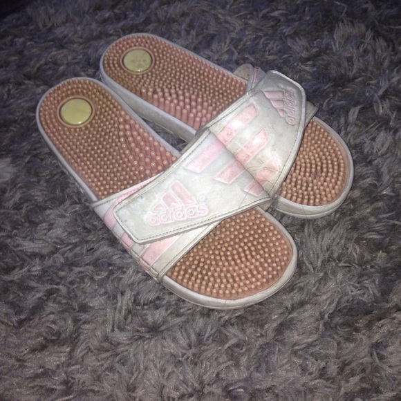 Pink/white Adidas athletic sandals
