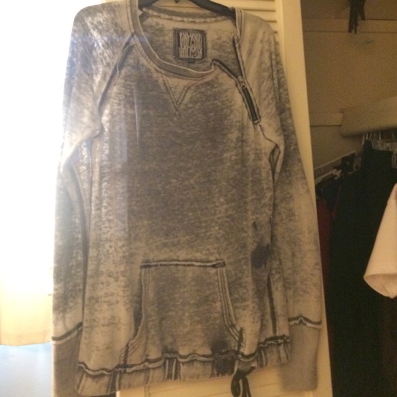 Volcom NWOT crew neck sweatshirt distress grey zip - Picture 1 of 4