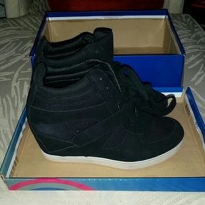 Soda high top wedge shoes in black