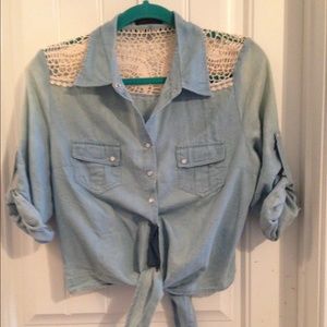 Lace Crochet Chambray Button Up Top