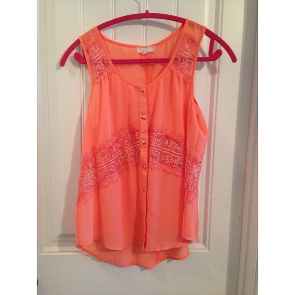 Orange Tank Top with Lace Trim