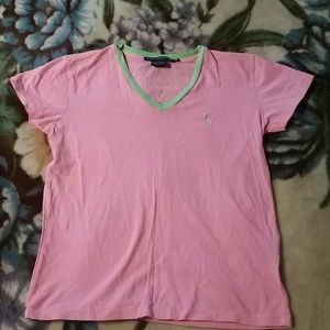 Ralph Lauren T Shirt Pink WITH Green trim XS