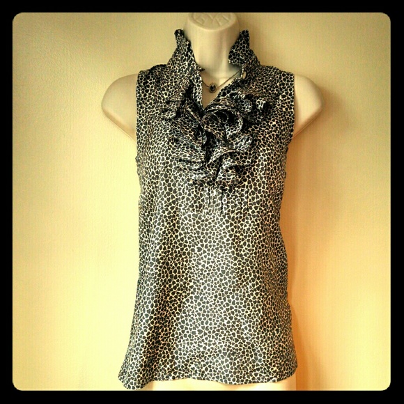 J Crew Slate Grey Ruffled Collar Silk Blouse