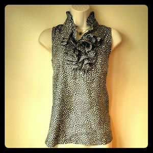 J Crew Slate Grey Ruffled Collar Silk Blouse