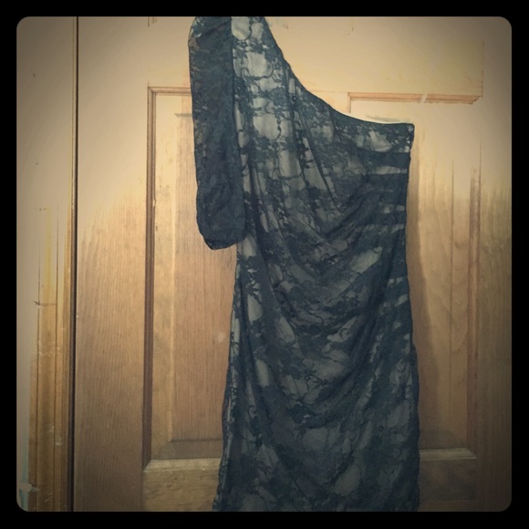 Nude and black lace dress