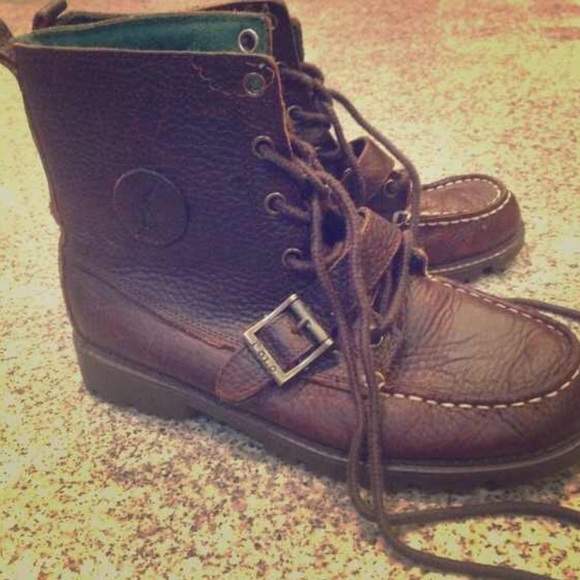 Grey and brown polo boots