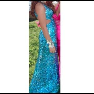 Light blue sequin prom dress