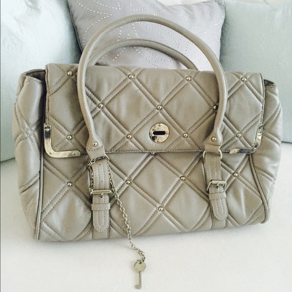 Gorgeous quilted gray large handbag purse studded
