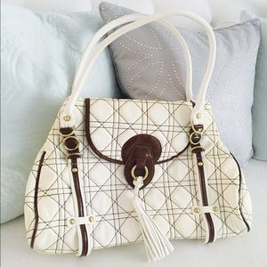 Gorgeous ivory leather quilted brown bag purse