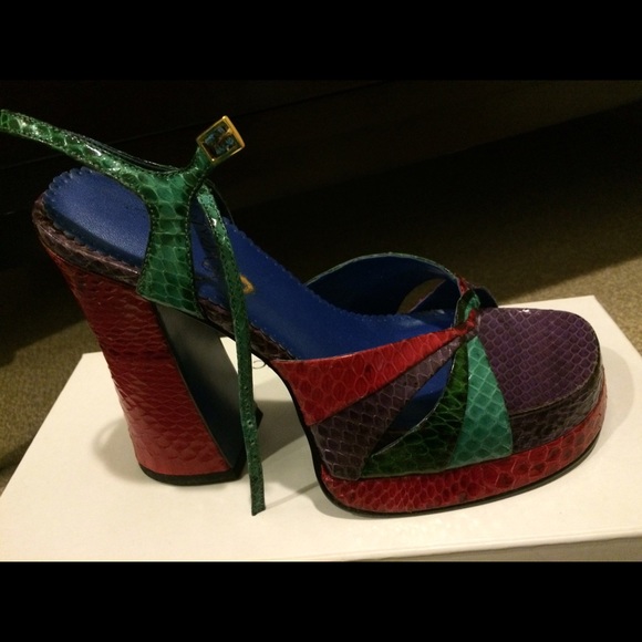 Red green blue leather like platform