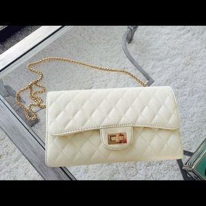 White ivory quilted designer inspired shoulder bag