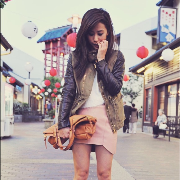 *SOLD* Zara Leather Sleeves Military Jacket - Picture 4 of 4