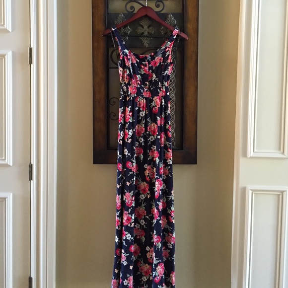 Navy blue/pink floral maxi dress