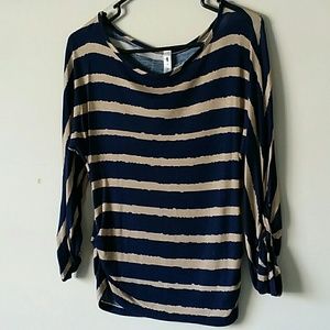 Navy Blue & Tan Striped top