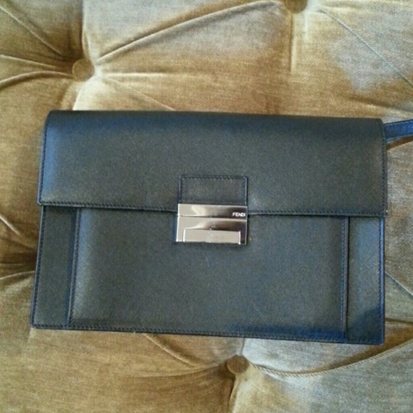Fendi Black Leather Clutch Handbag NWT - Picture 1 of 7