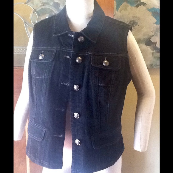Black Chico's Denim Vest Size 2 with Pockets