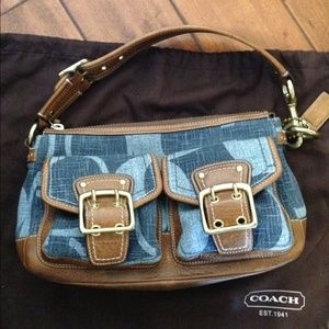 Denim and brown coach bag