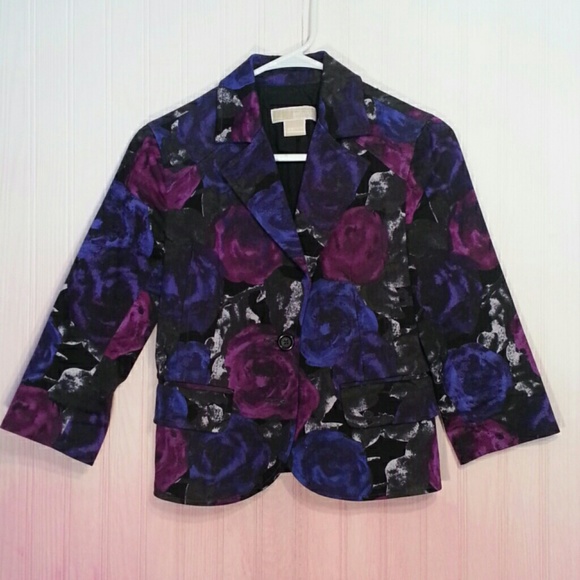 Michael Kors Floral Cropped Blazer Purple Blue XS