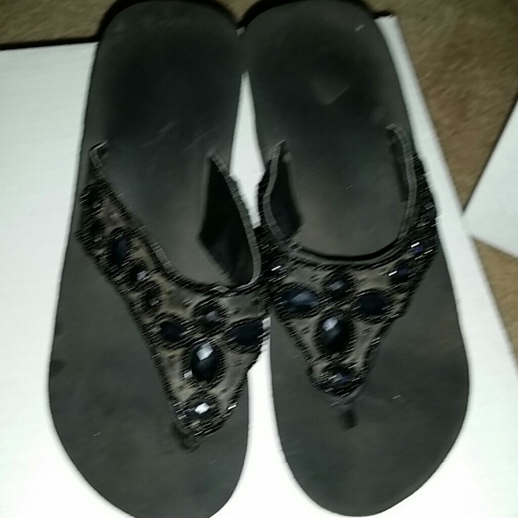 Jeweled wedged flip flops