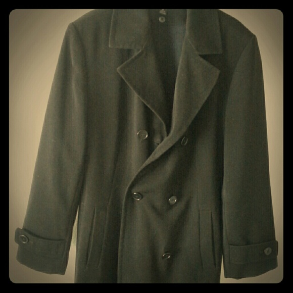 Long Black lined Button down pea/ trench coat