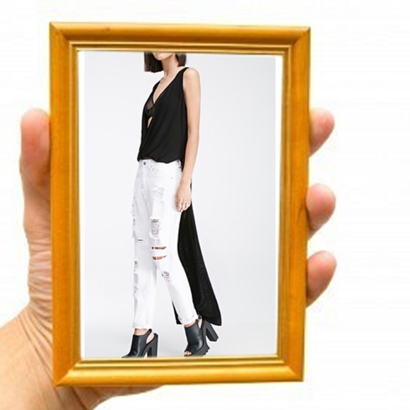 Sexy Short/Long Top w/Plunging V-Neck & Long Train - Picture 3 of 4