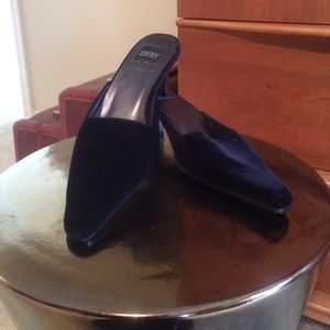DKNY velvet mule with metallic 2" heal