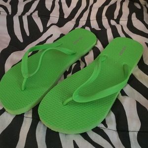 Lime green flip flops size 8