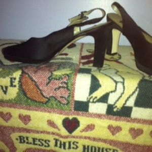 Black Satin Peep-Toe Pump by Sam & Libby