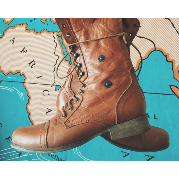 Brown Leather Combat Boots Steve Madden