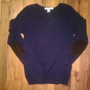 Navy blue sweater with brown elbow pads