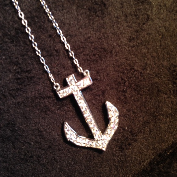 Sterling Silver CZ Anchor Necklace