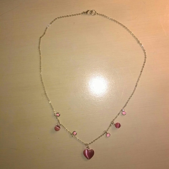 Silver necklace with pink heart jewel