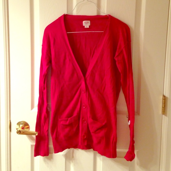 RED BUTTON UP LONG SLEEVE CARDIGAN