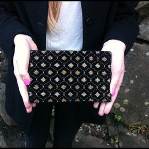 Black velvet embroidered evening clutch vintage