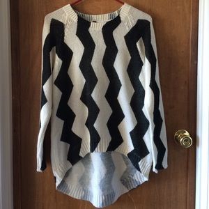 Black and white high-low striped sweater