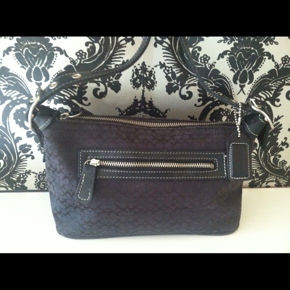 Coach signature black material purse leatheraccent
