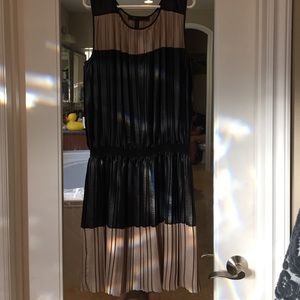 BCBG Maxazria Tan and Black Pleated Dress