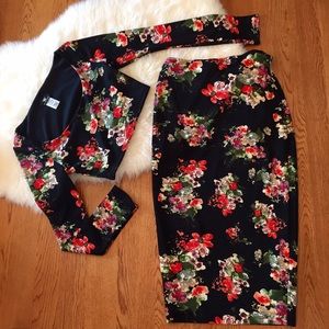 Floral Pencil Skirt And Crop Top