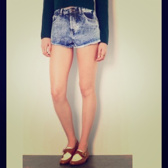 Topshop  Moto High Waist Acid Wash Shorts