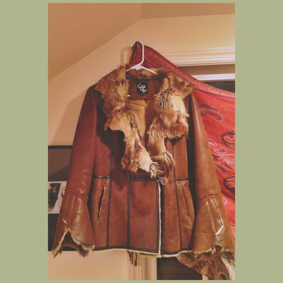 Faux fur vegan suede leather coat
