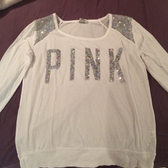 PINK Victoria's Secret Tops - Victoria's Secret PINK Sparkly White Long Sleeve