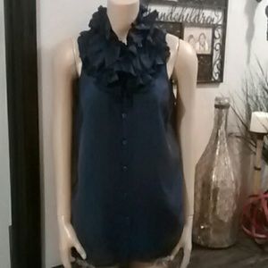 Silk navy ruffle top