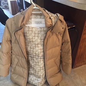 Tan Coach puffy jacket. Size Large. Never worn.