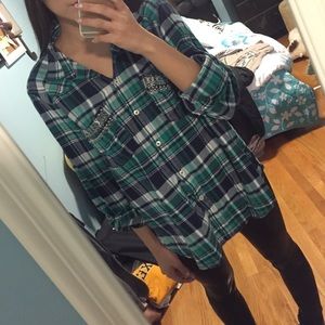 H&M green flannel button up