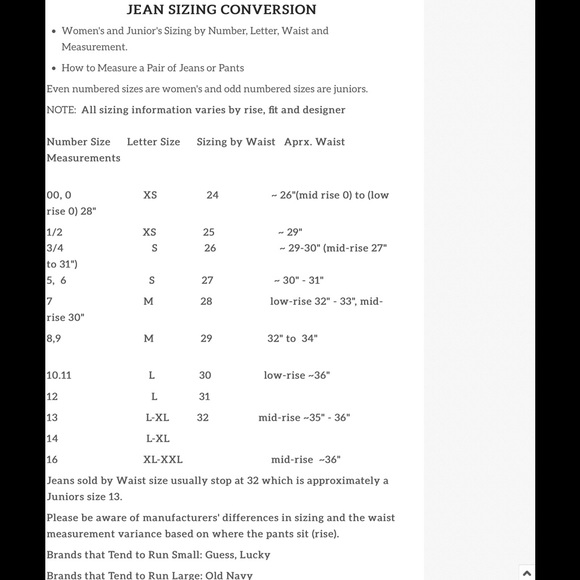 Sizing info - Picture 2 of 3