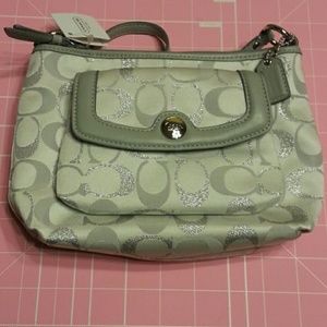NWT Coach Small Gray/Silver Lurex ZipTop Crossbody